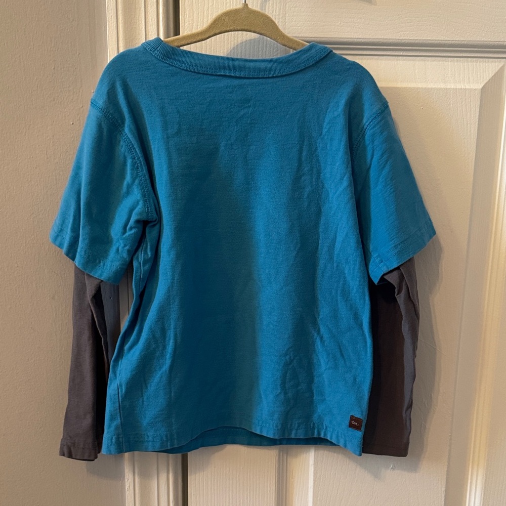 Tea Collection Blue Long-Sleeve Tee with Gray Layered Sleeves and Robot Graphic - Picture 5 of 8